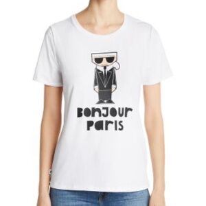 NWT Karl Lagerfeld Bonjour Paris White Graphic Tee Size M
